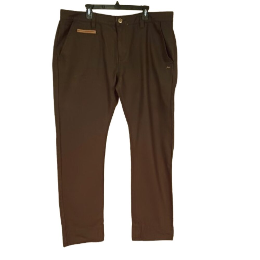 A. Tiziano Espresso Brown Pants 42 Men's 100% Cotton with Leather Trim Pockets